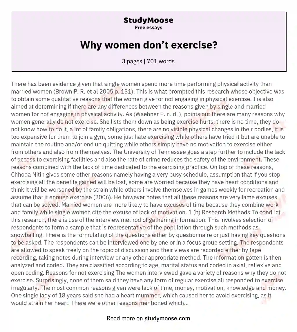 Why women don’t exercise? essay