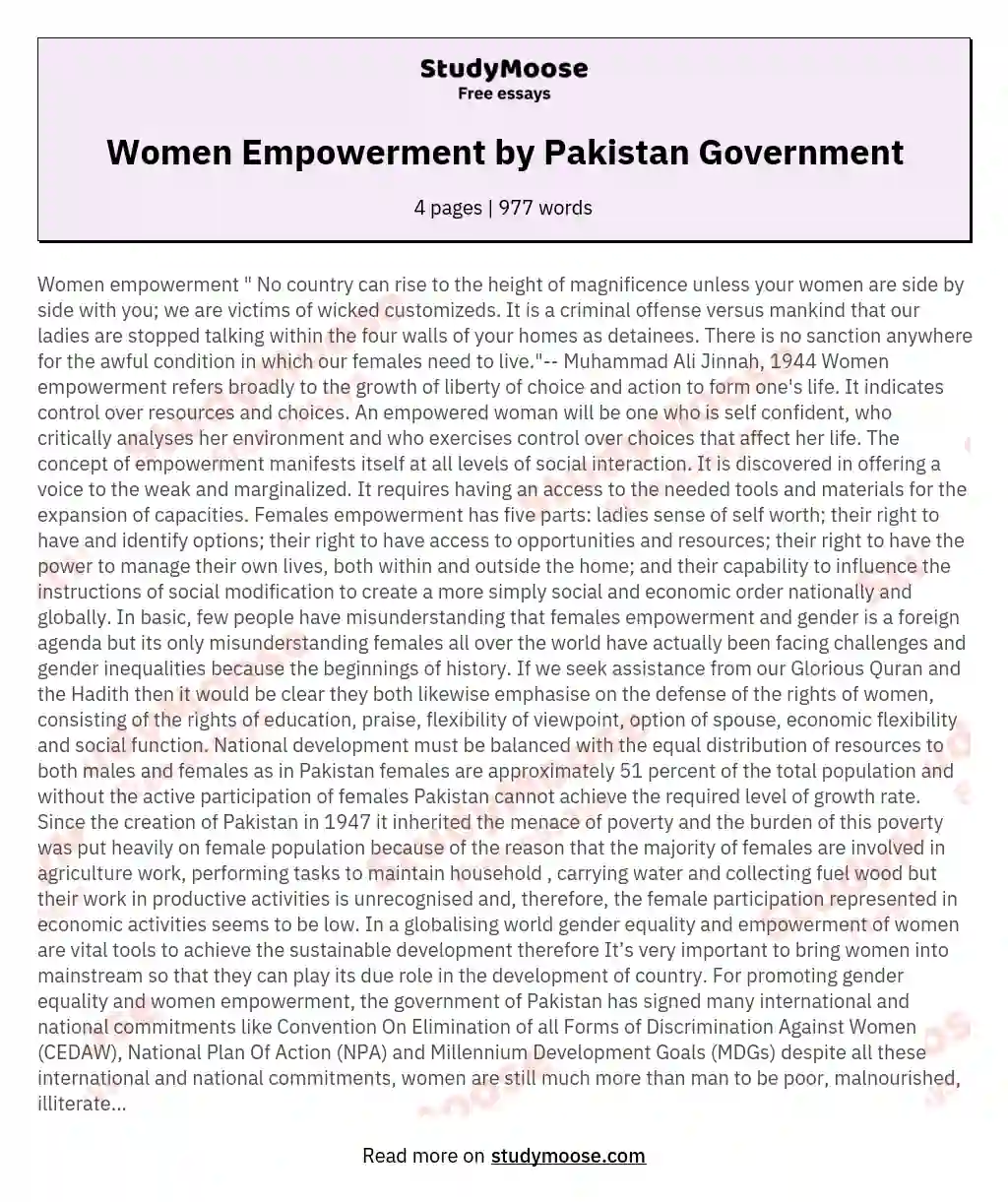 barriers to women's empowerment in pakistan essay