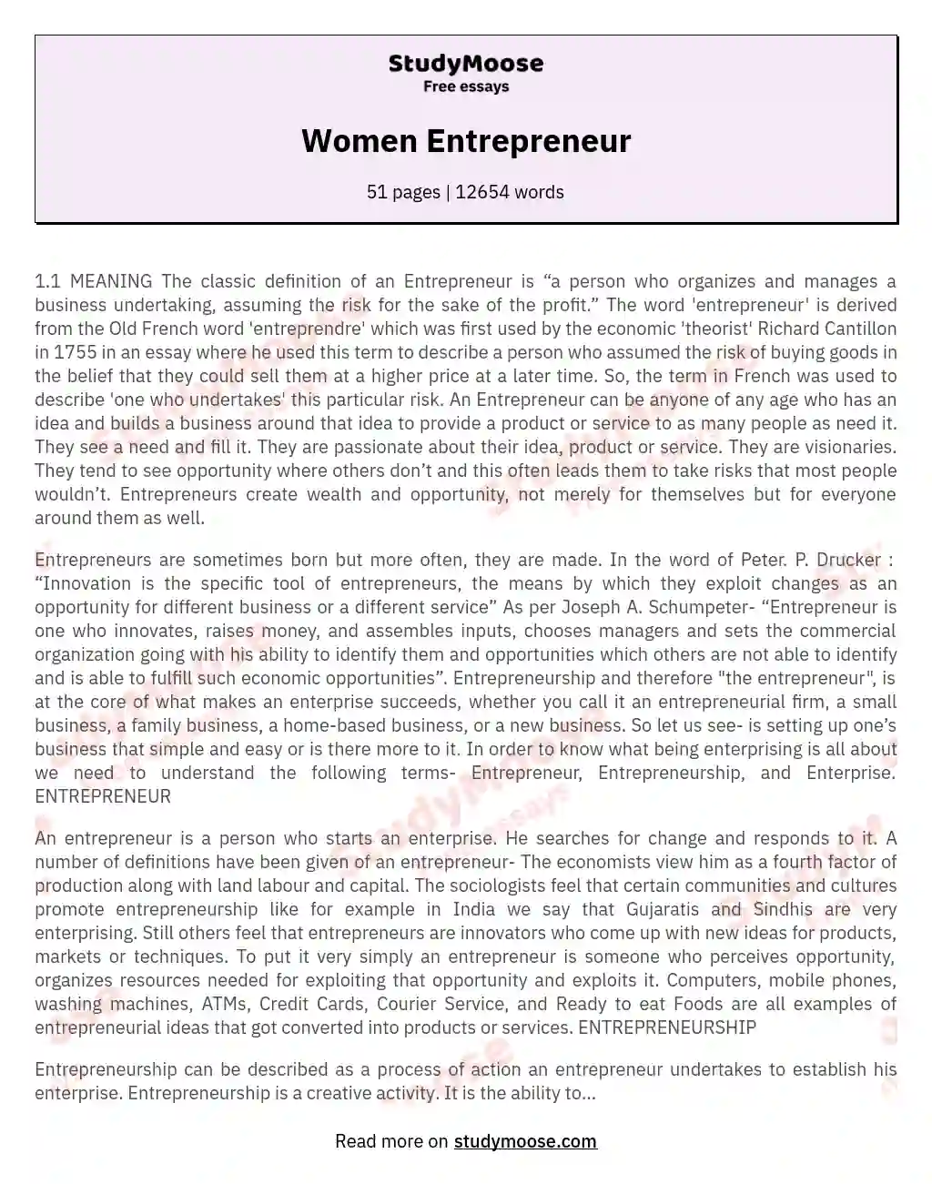 Women Entrepreneur essay