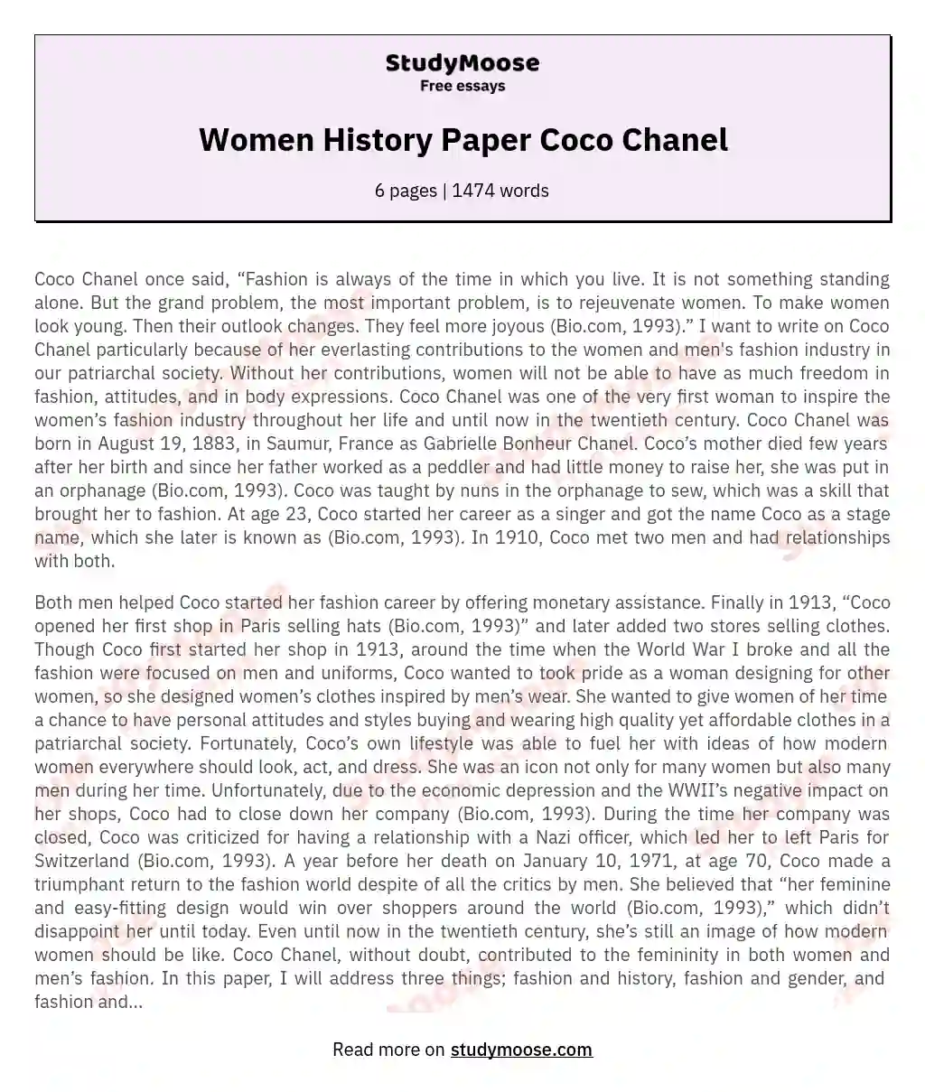 Women History Paper Coco Chanel