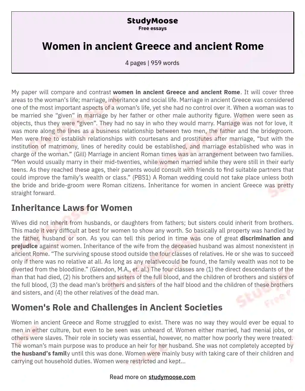 Women in ancient Greece and ancient Rome essay
