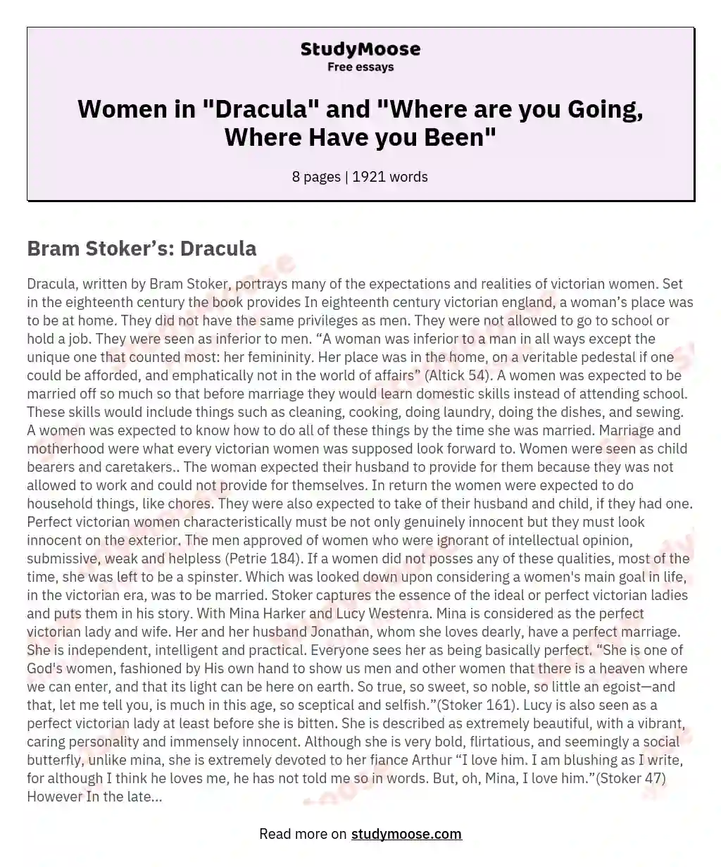 Women in "Dracula" and "Where are you Going, Where Have you Been"