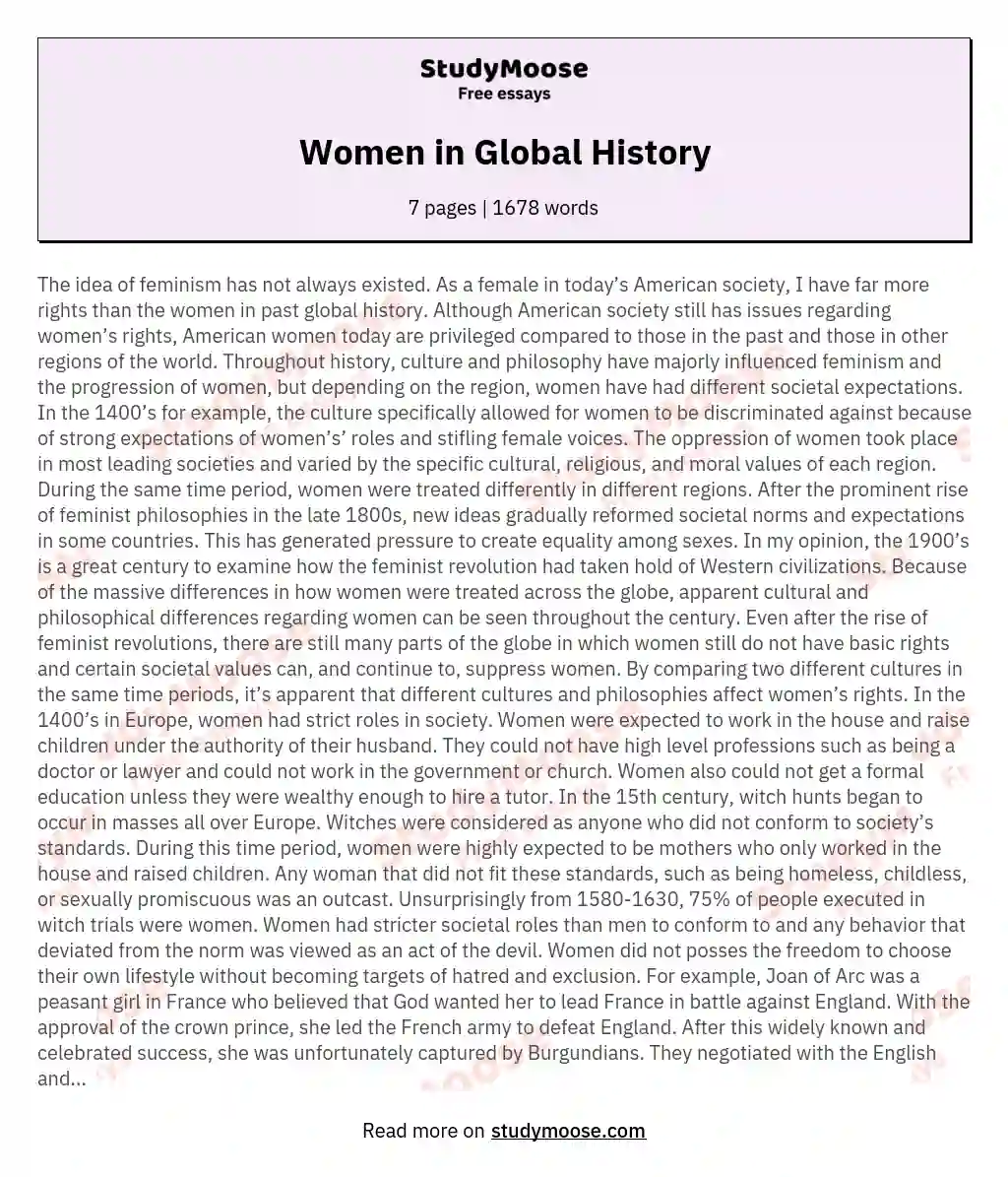 Women in Global History essay