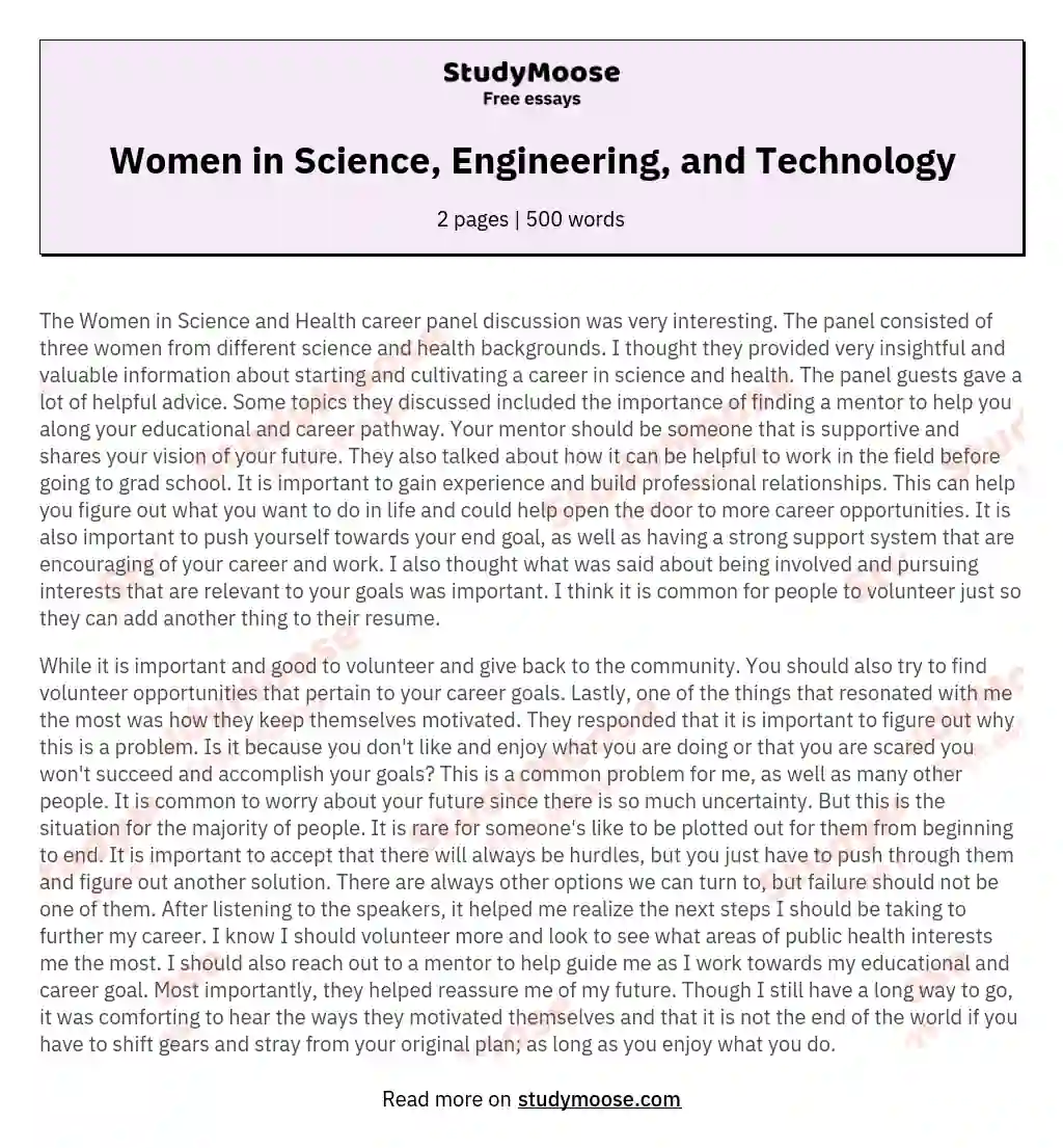 Women in Science, Engineering, and Technology essay