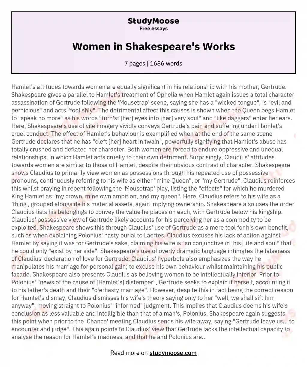 Women in Shakespeare's Works essay
