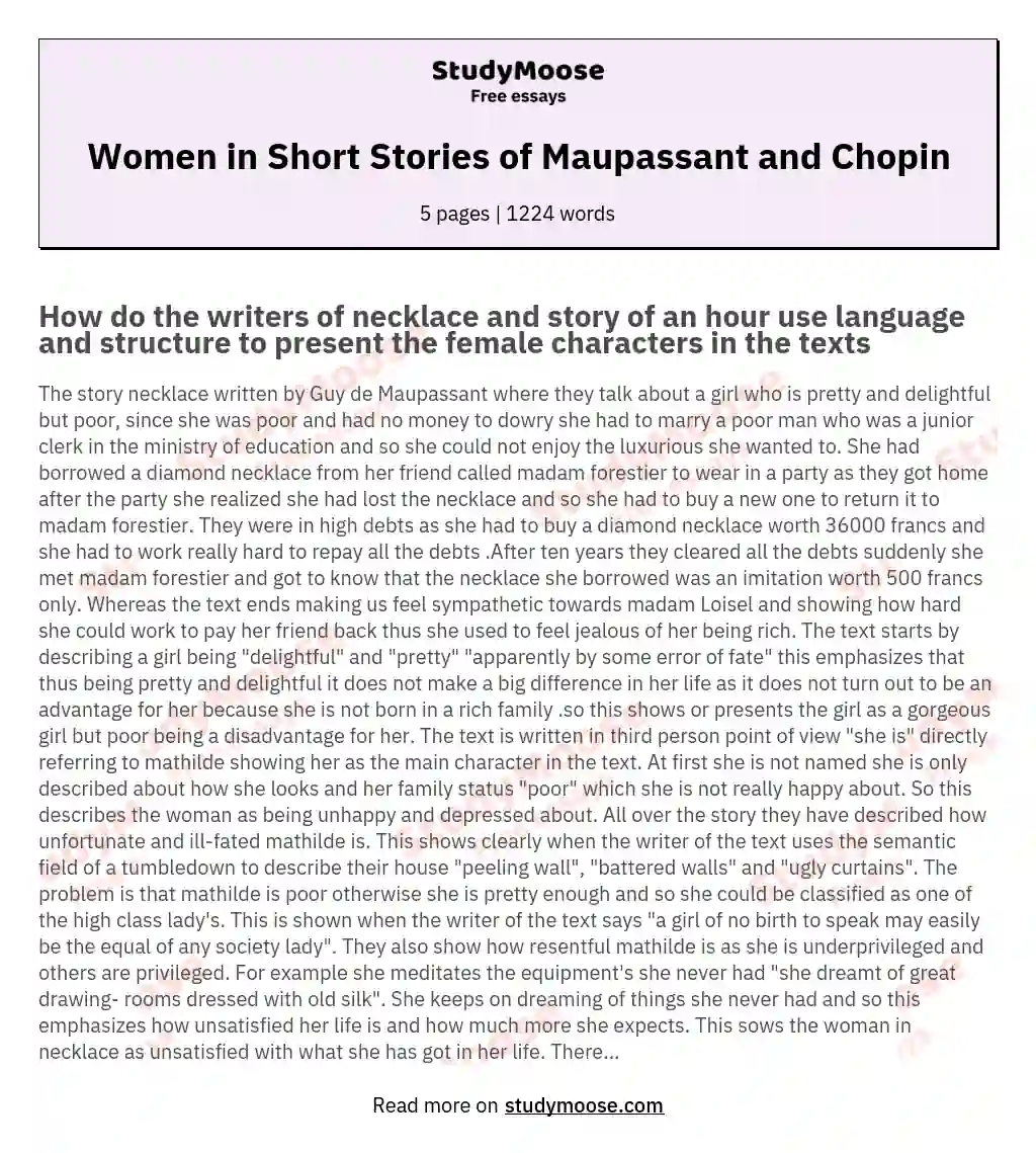 Women in Short Stories of Maupassant and Chopin essay
