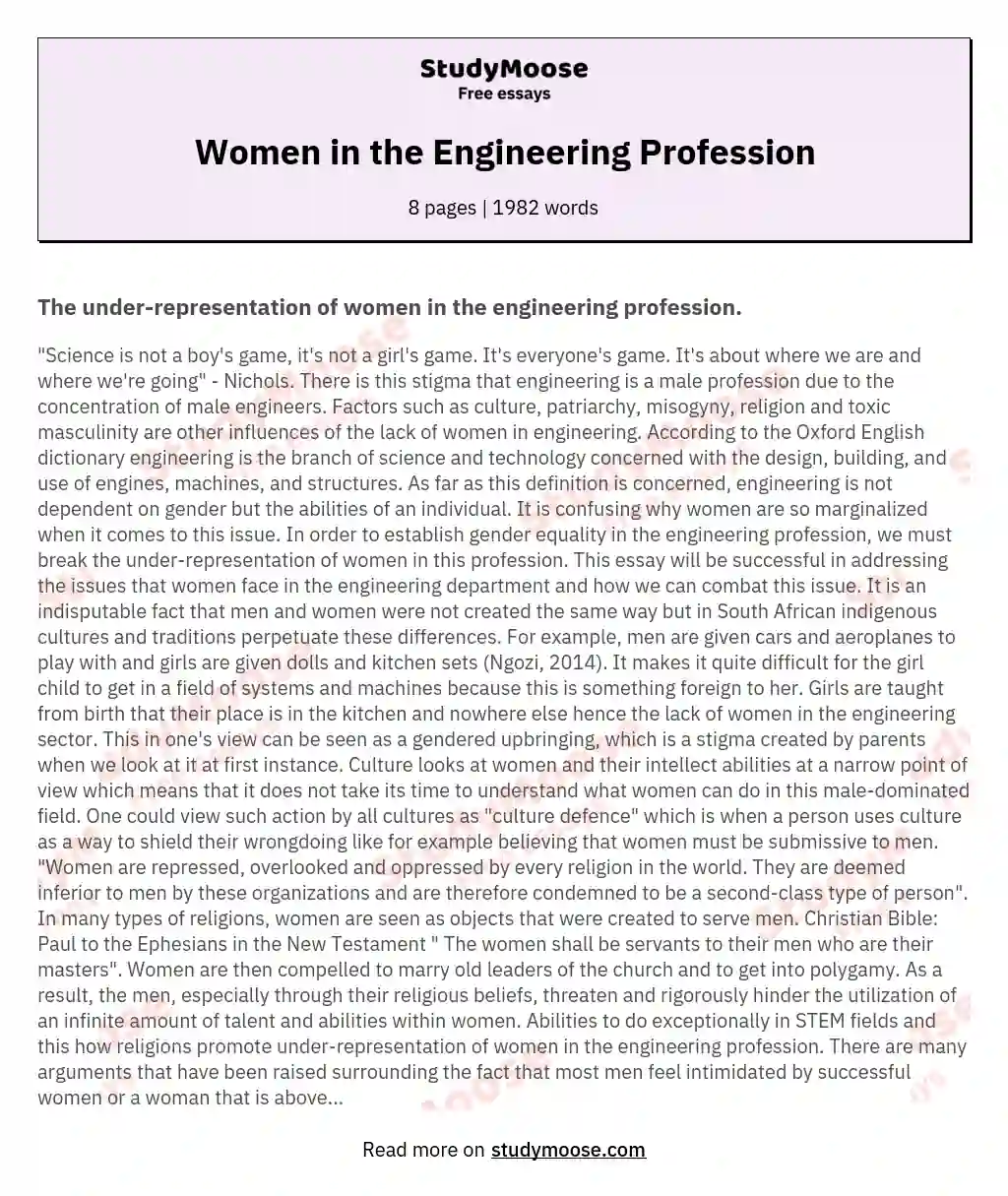 Women in the Engineering Profession essay