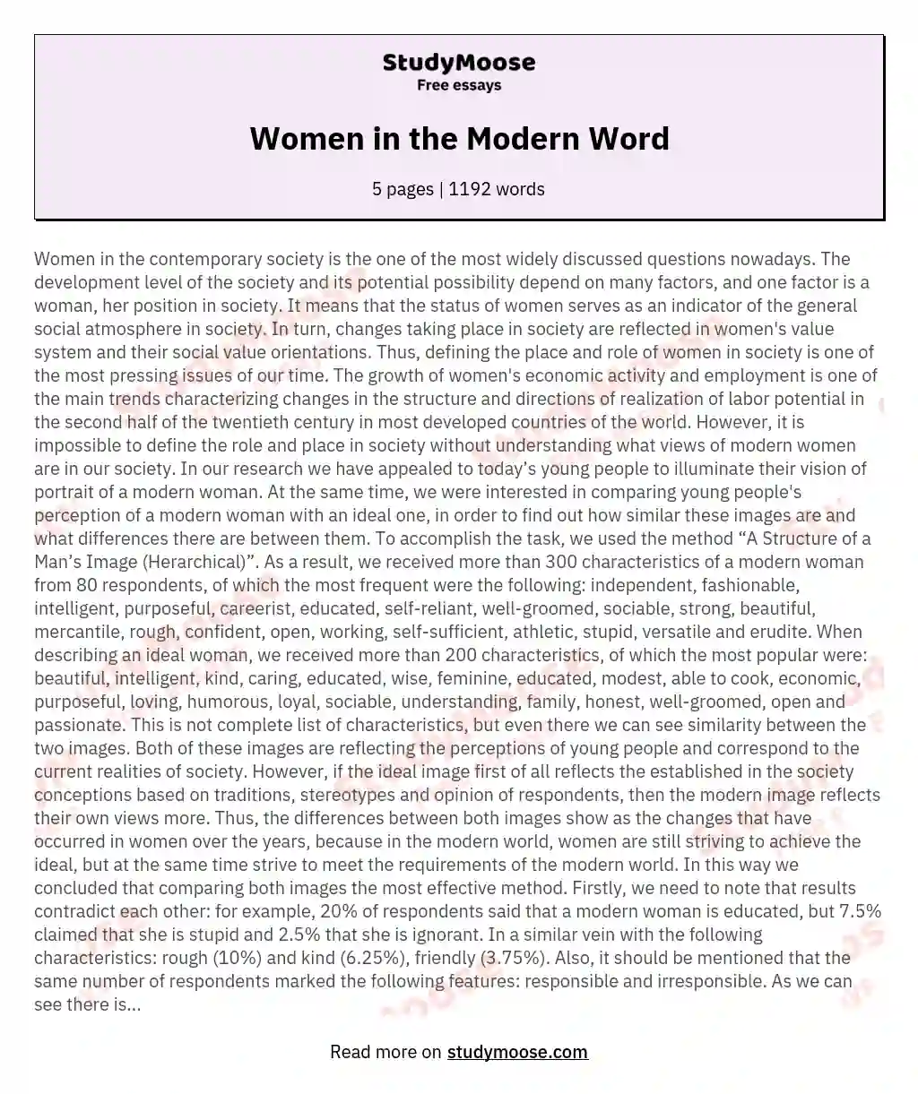Women in the Modern Word essay