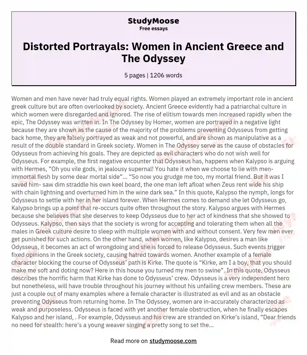 Distorted Portrayals: Women in Ancient Greece and The Odyssey essay