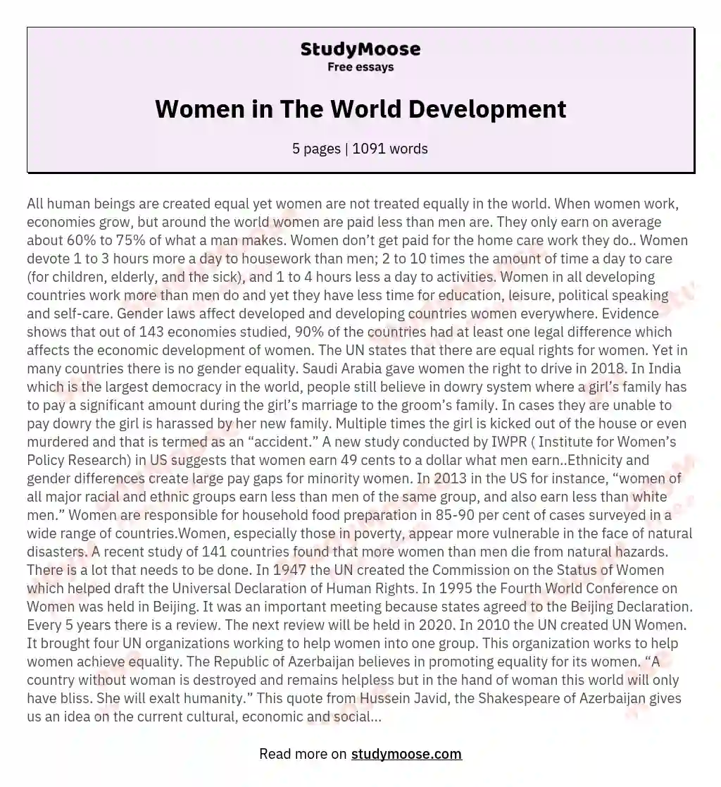 Women in The World Development essay