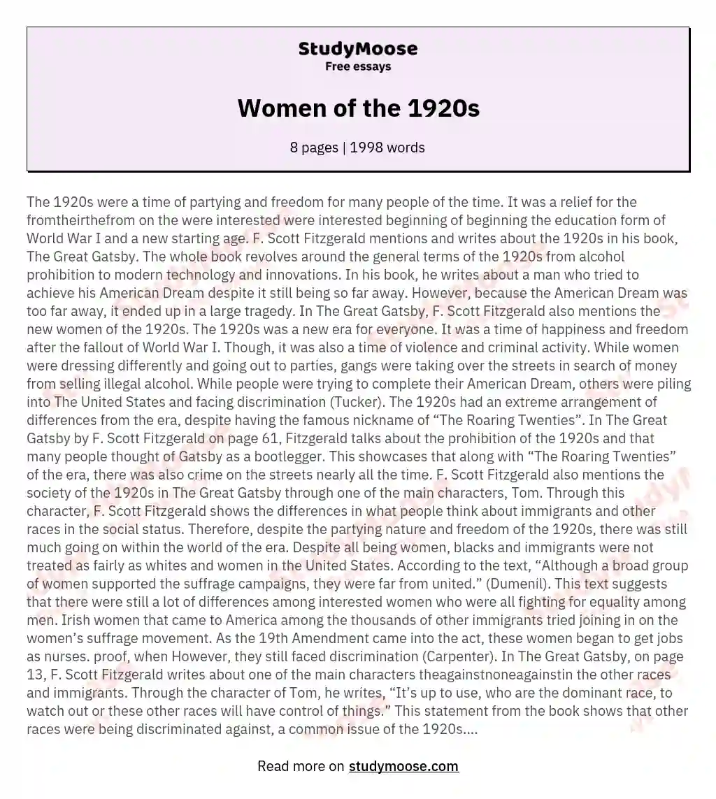 Women of the 1920s essay