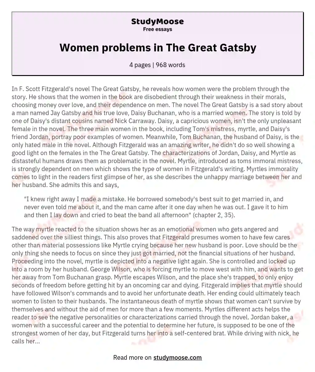 Women problems in The Great Gatsby