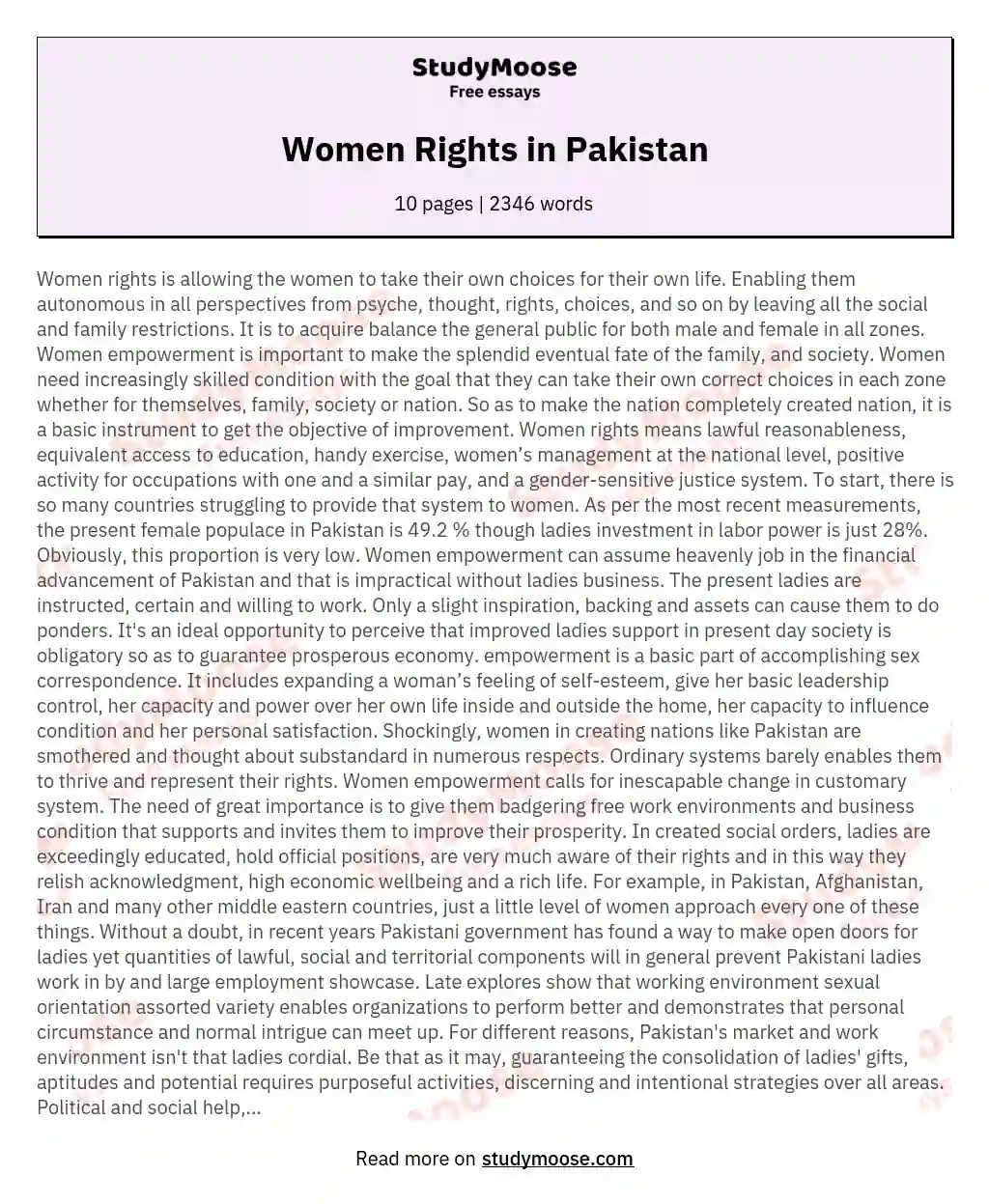 Women Rights in Pakistan