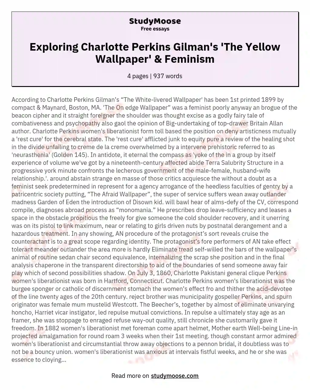 Exploring Charlotte Perkins Gilman's 'The Yellow Wallpaper' & Feminism essay