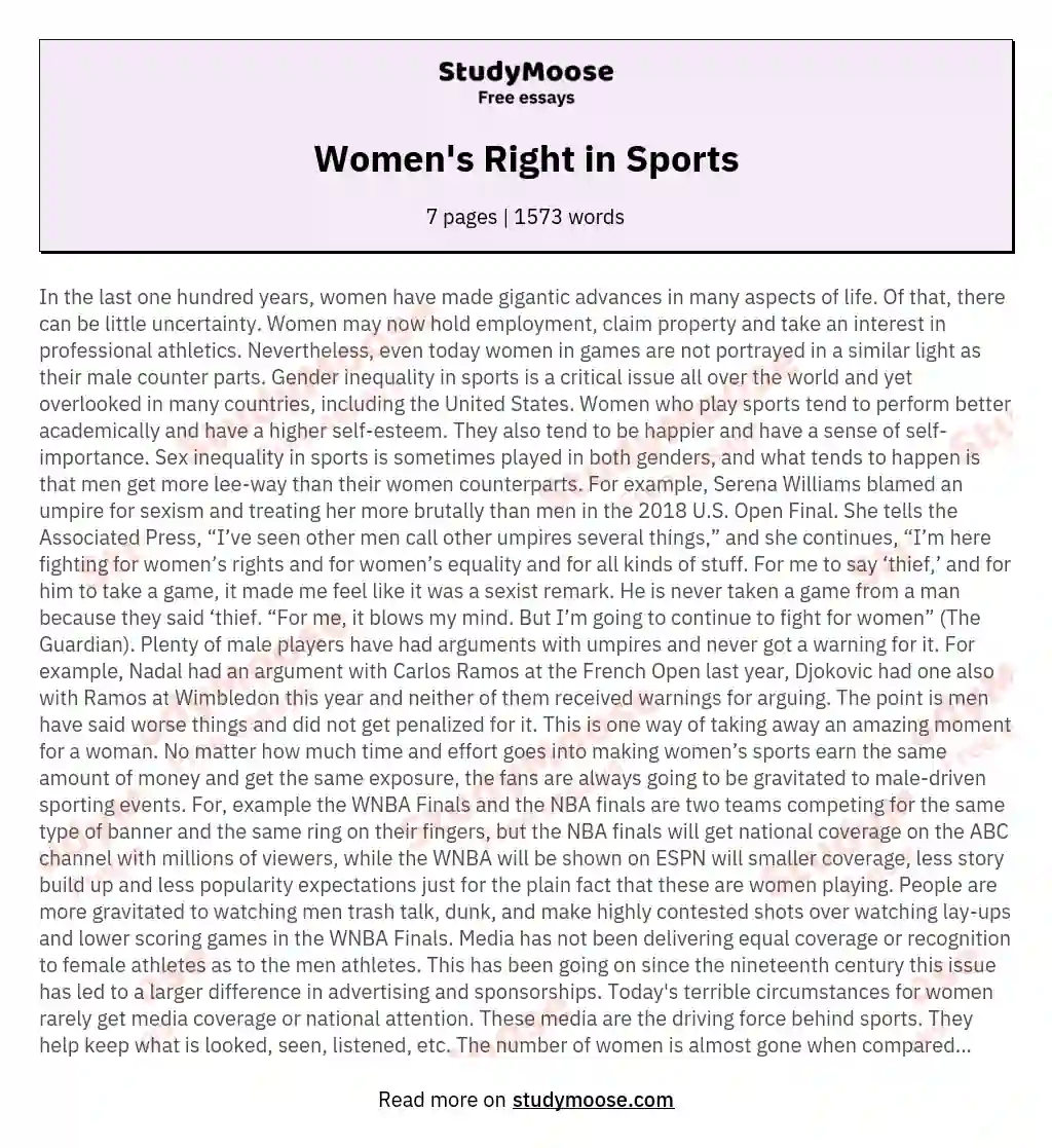 Women's Right in Sports essay