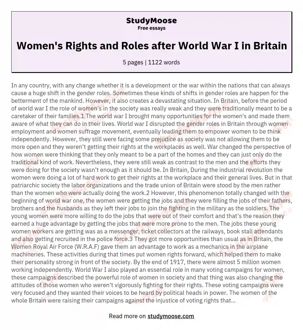 Women's Rights and Roles after World War I in Britain essay