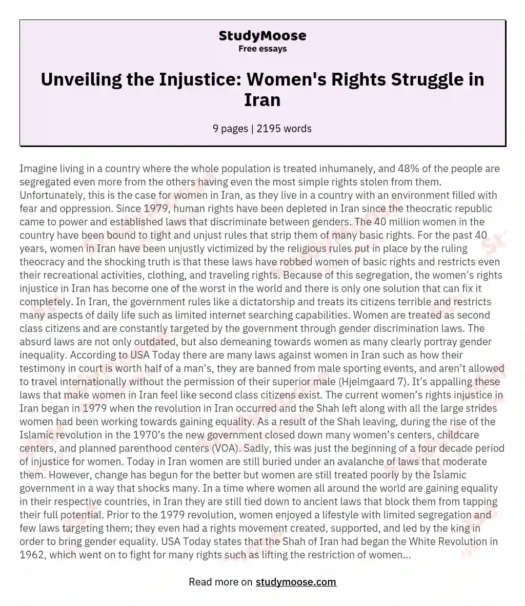 Unveiling the Injustice: Women's Rights Struggle in Iran essay