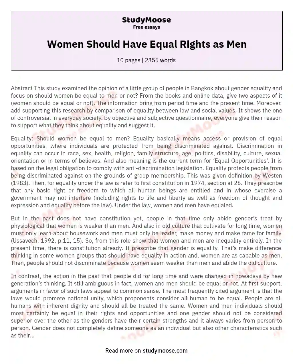 Women Should Have Equal Rights as Men essay