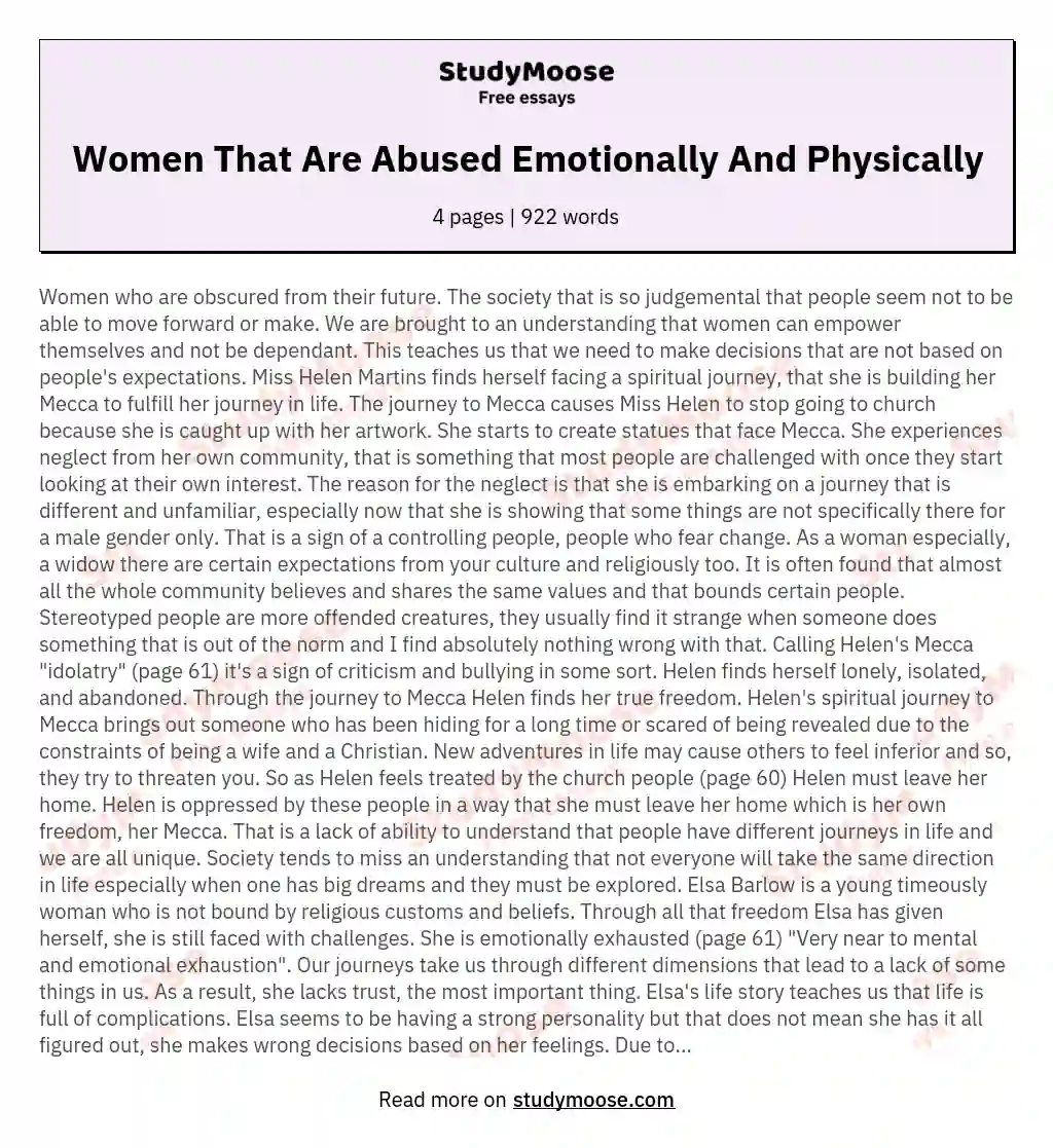 Women That Are Abused Emotionally And Physically essay