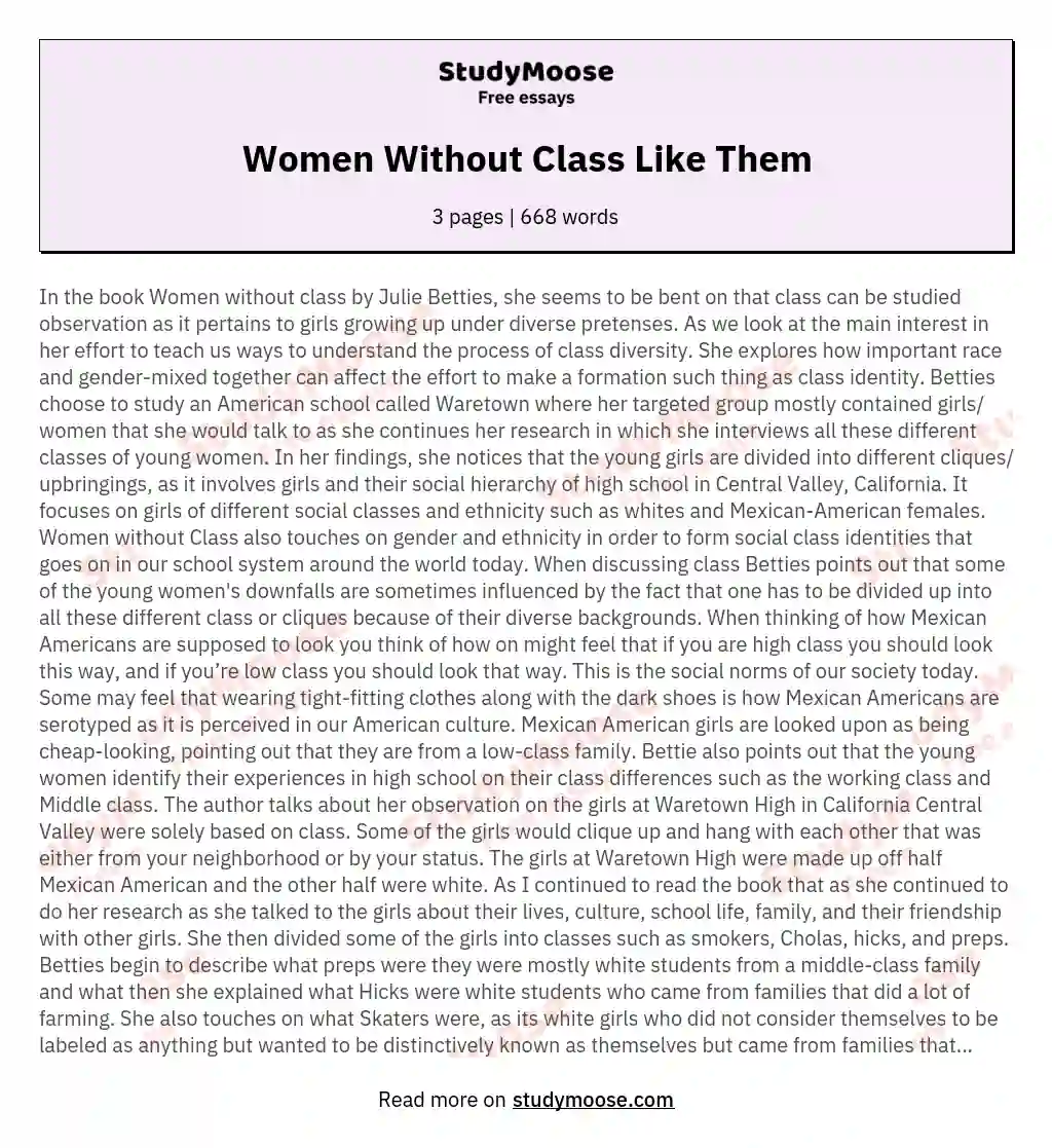 Women Without Class Like Them essay