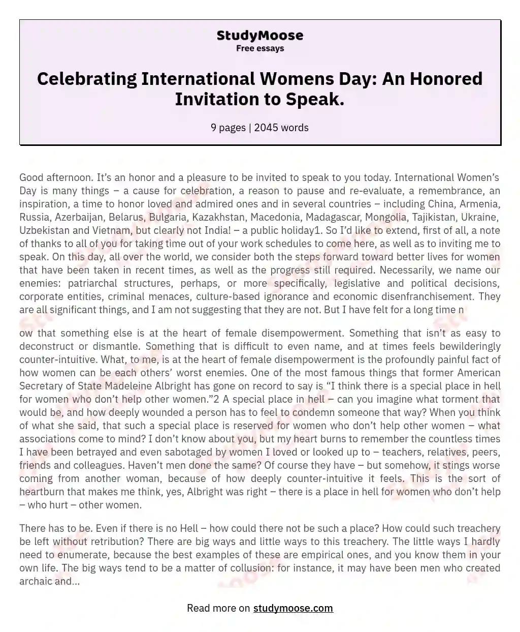 Celebrating International Womens Day: An Honored Invitation to Speak. essay