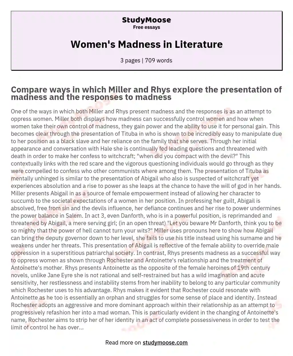 Women's Madness in Literature essay