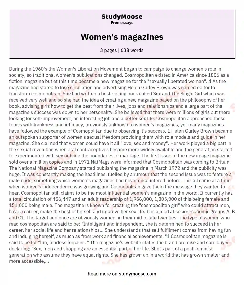 Women's magazines essay