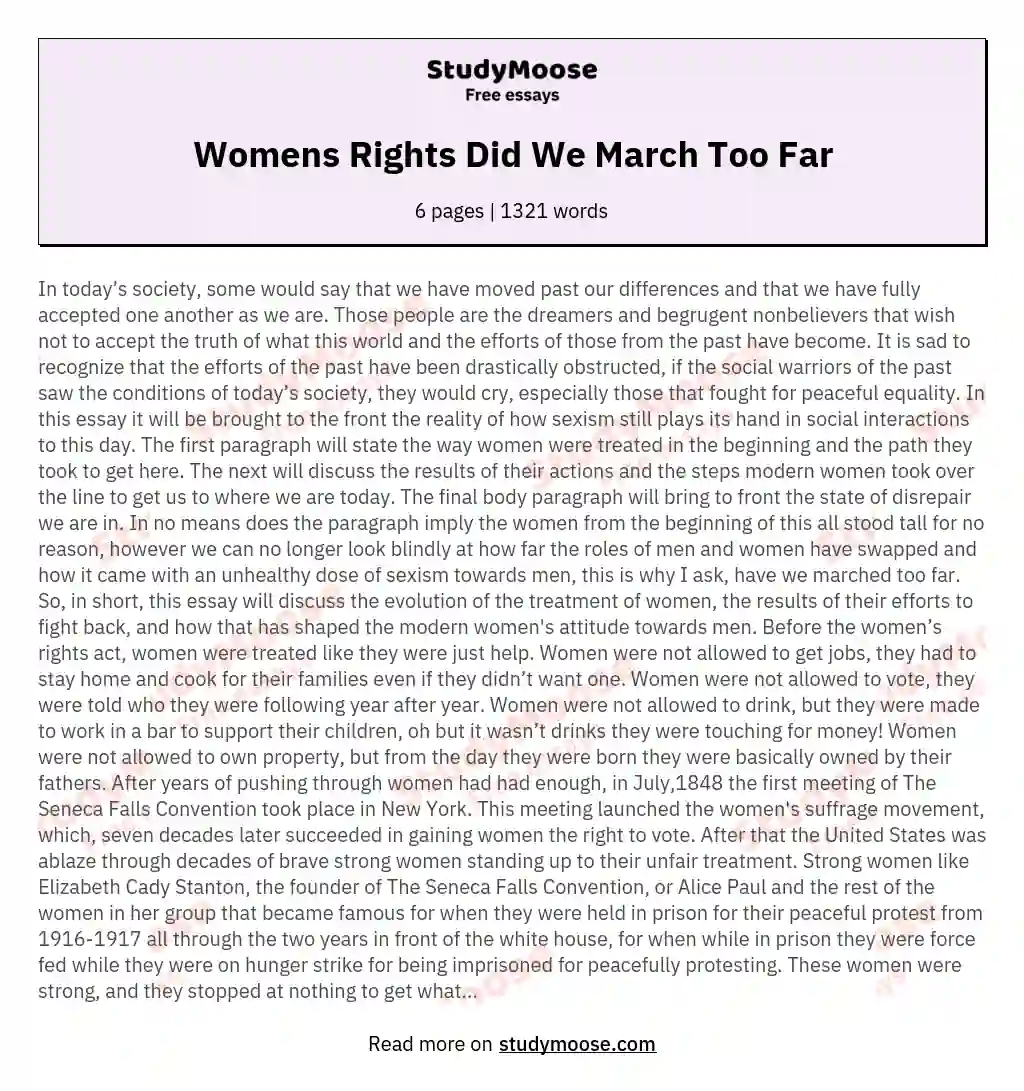 Womens Rights Did We March Too Far essay