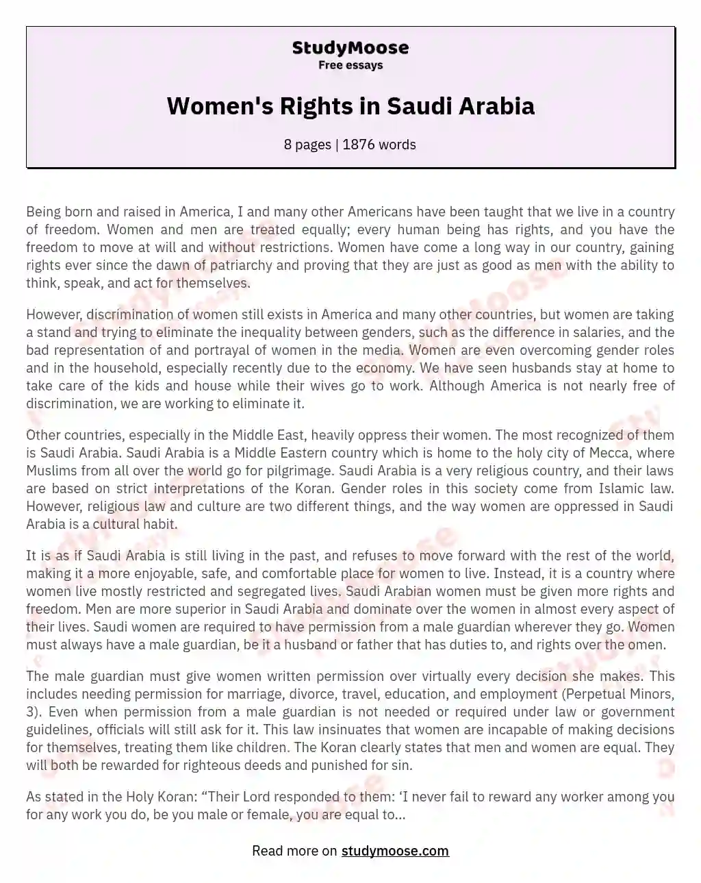 Women's Rights in Saudi Arabia essay