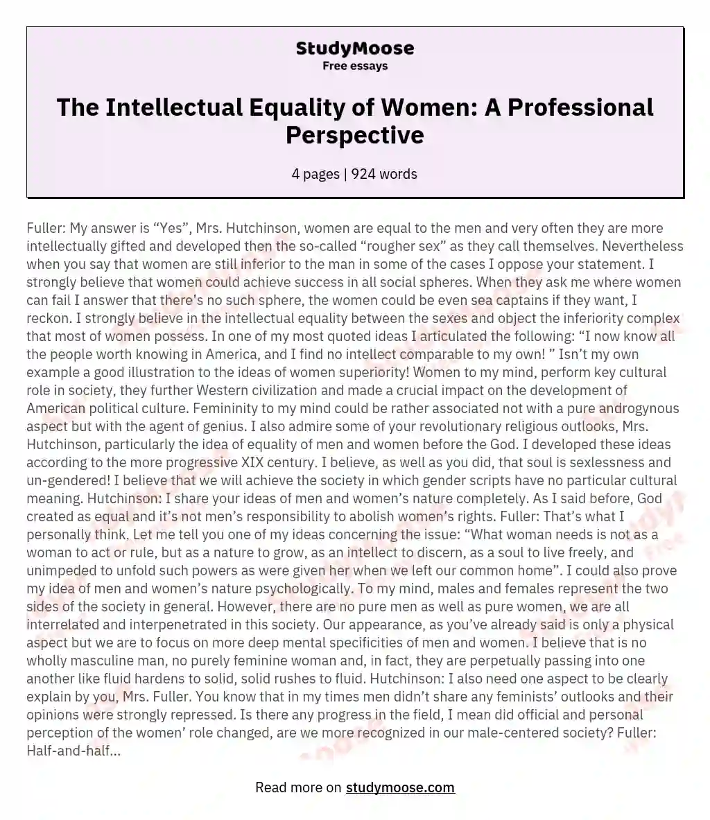 The Intellectual Equality of Women: A Professional Perspective essay
