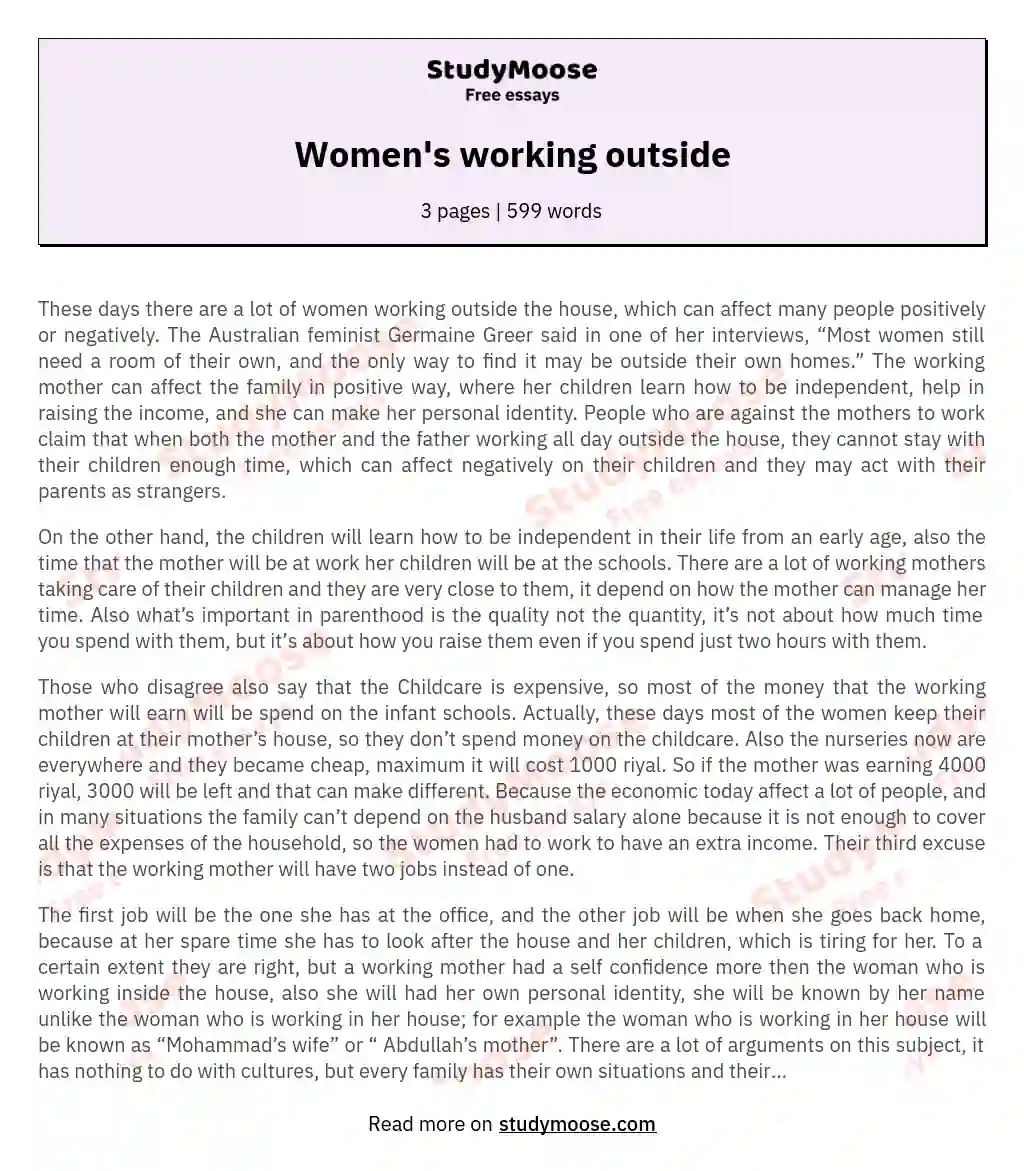 Women's working outside essay