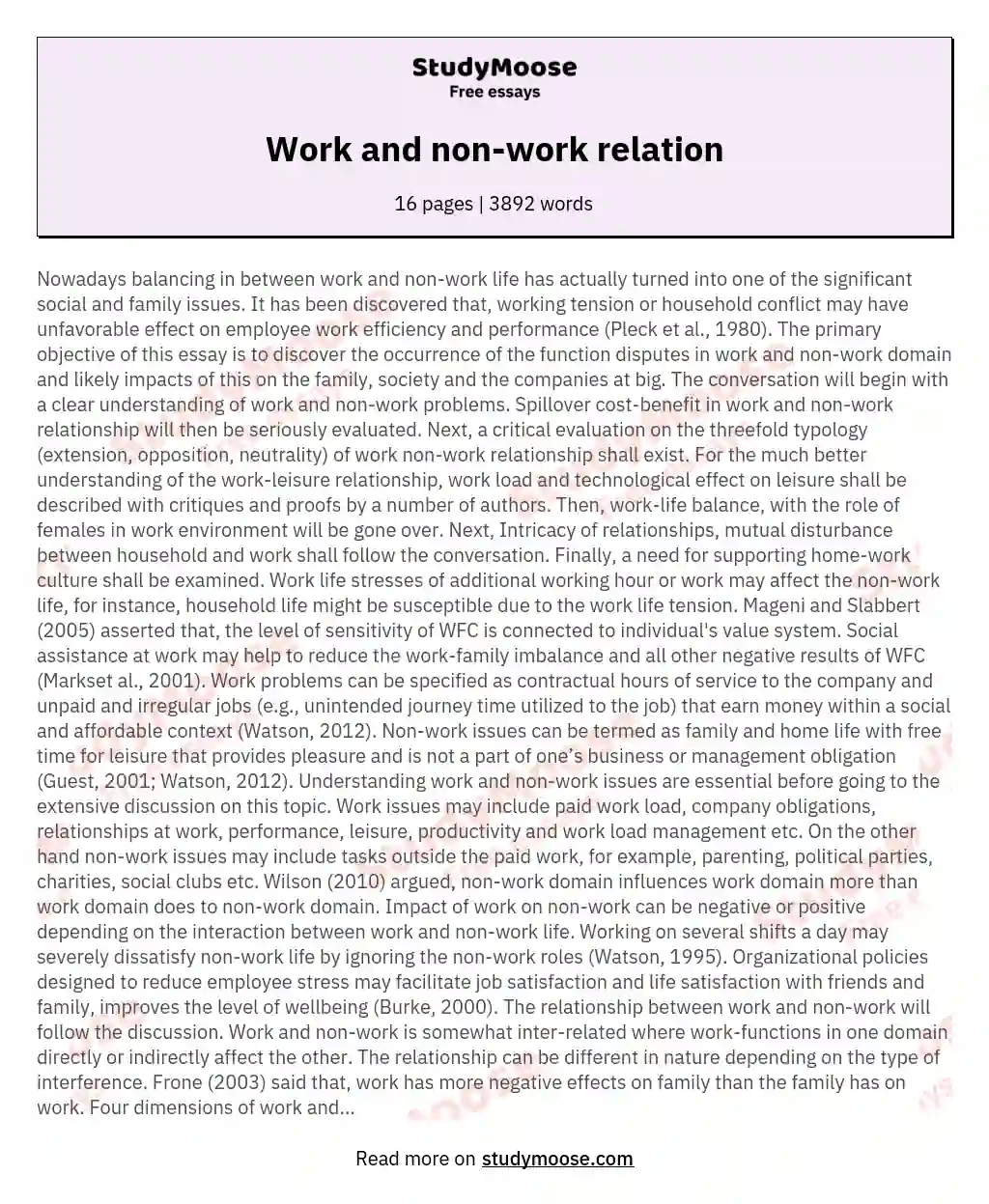 Work and non-work relation essay