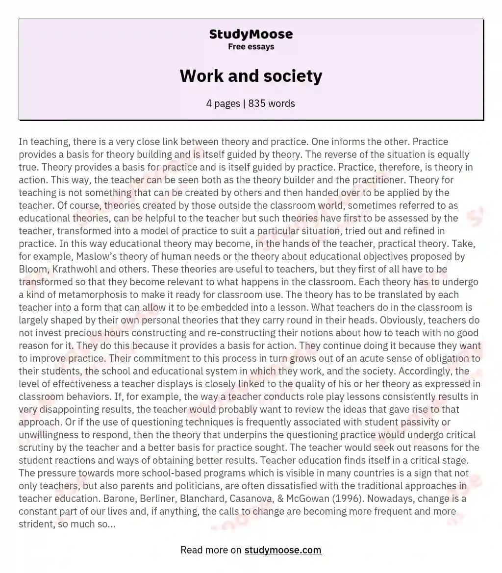 Work and society essay