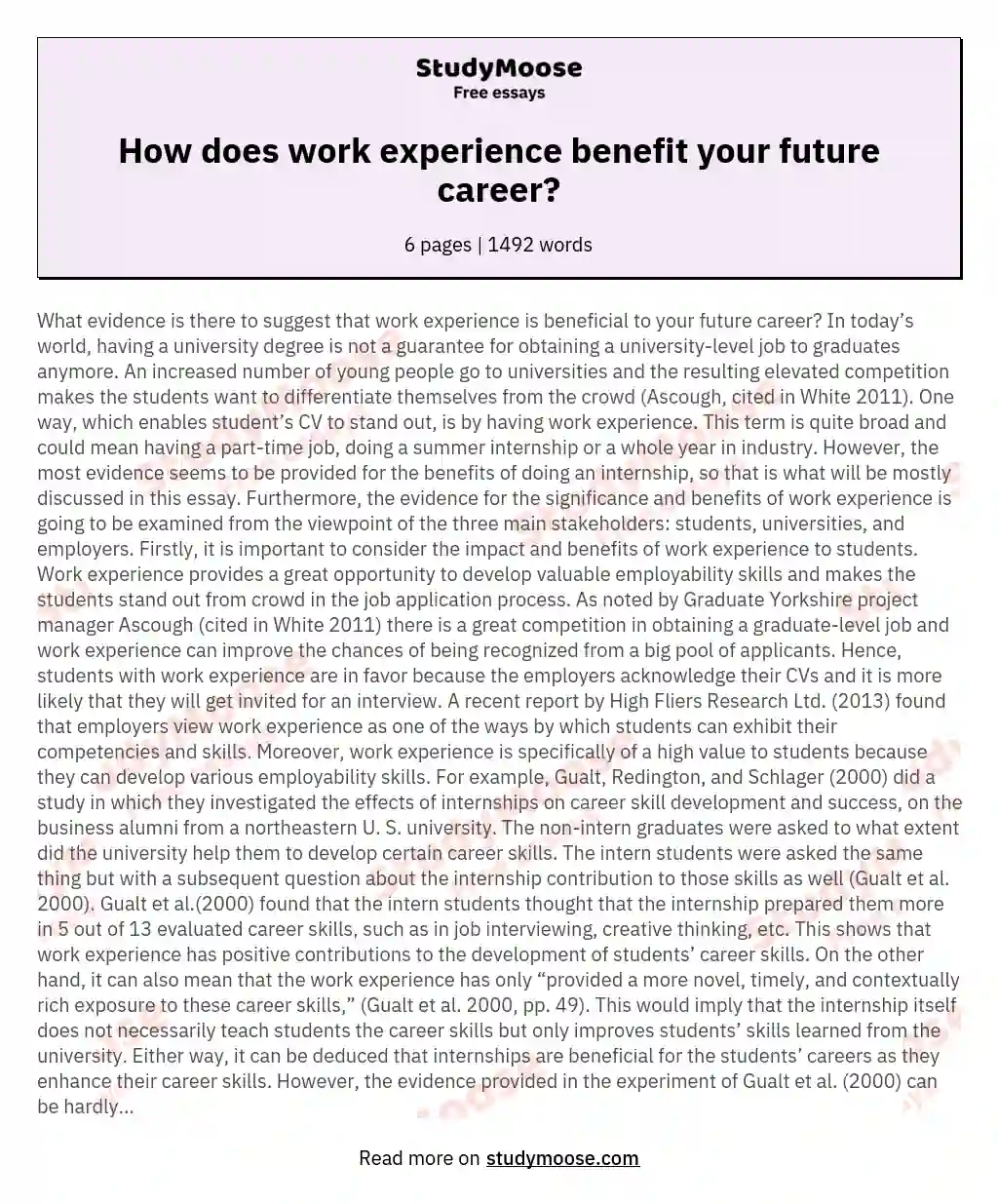 How does work experience benefit your future career?
