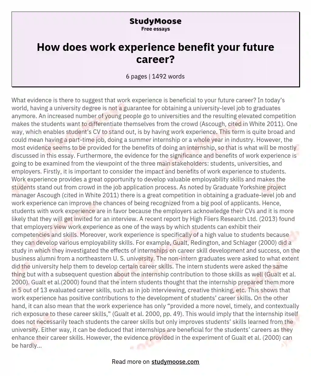 work experience essay