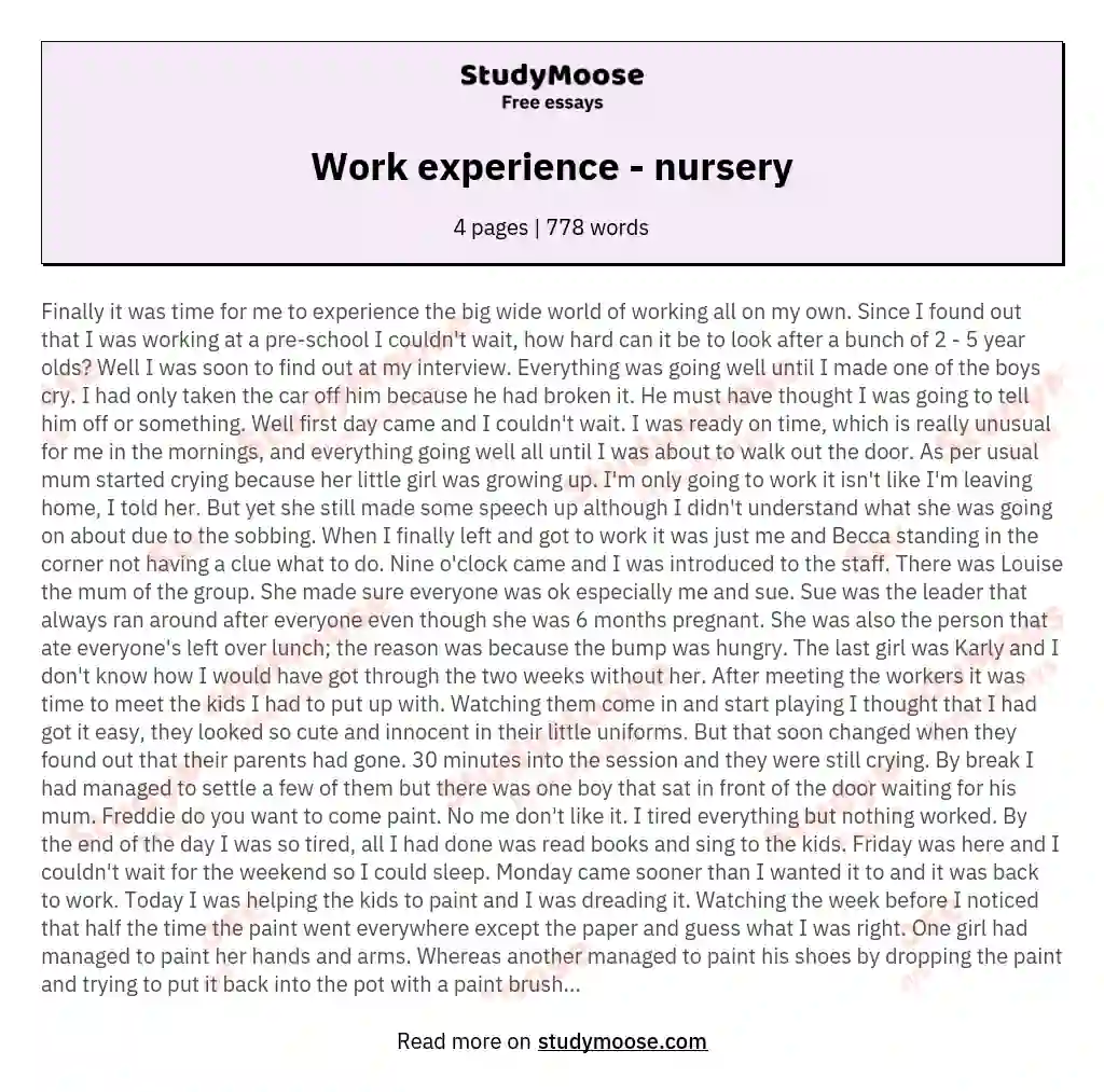 Work experience - nursery essay