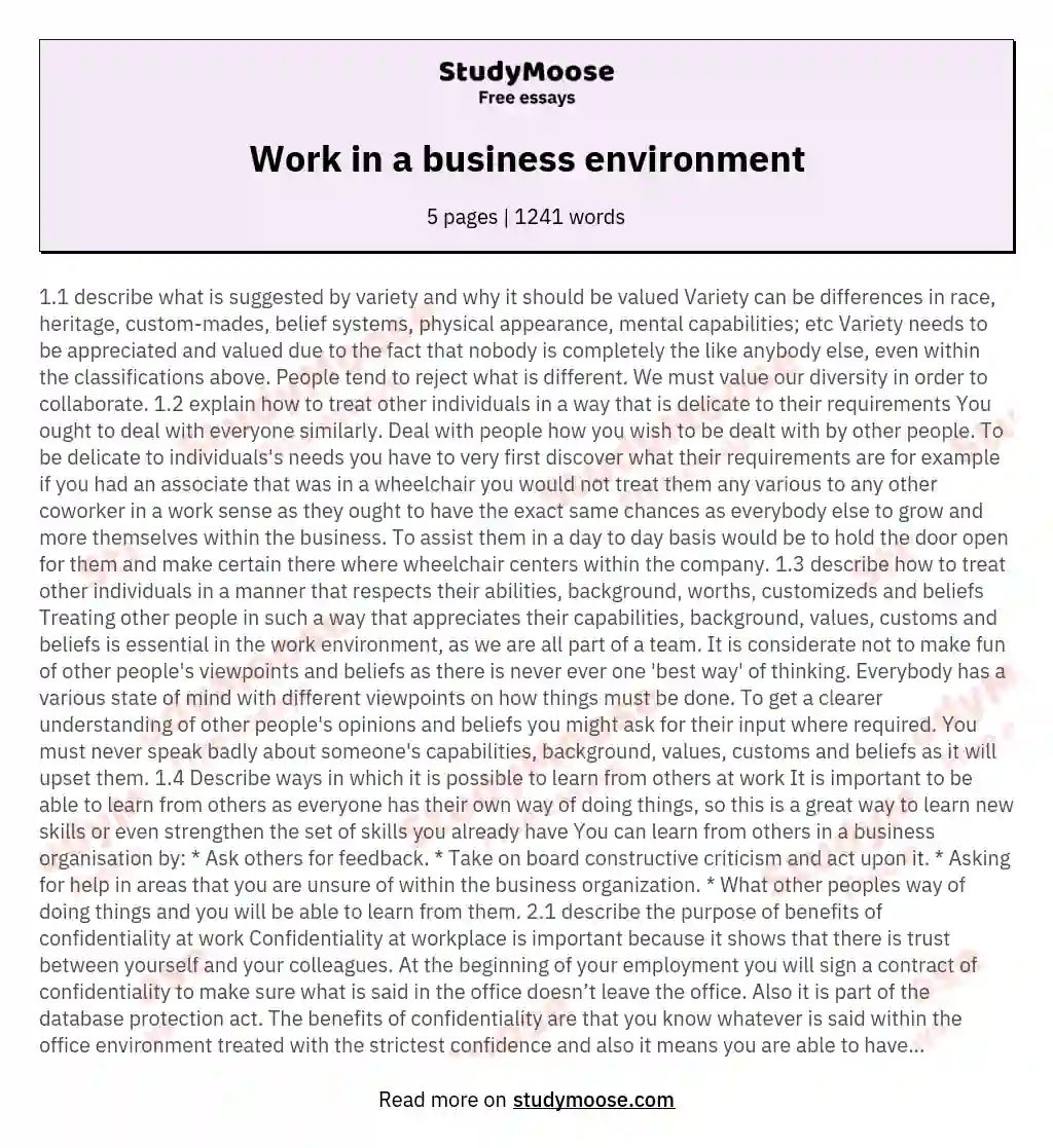 Work in a business environment essay