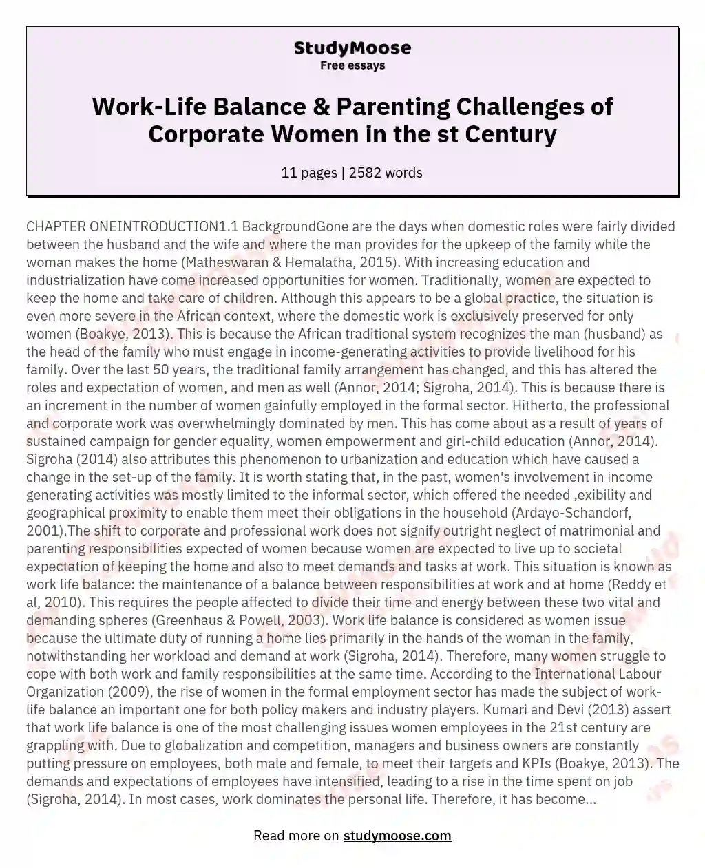 WORK - LIFE BALANCE FOR WORKING WOMEN: A STUDY OF CORPORATE WOMEN PARENTING IN THE 21ST CENTURY