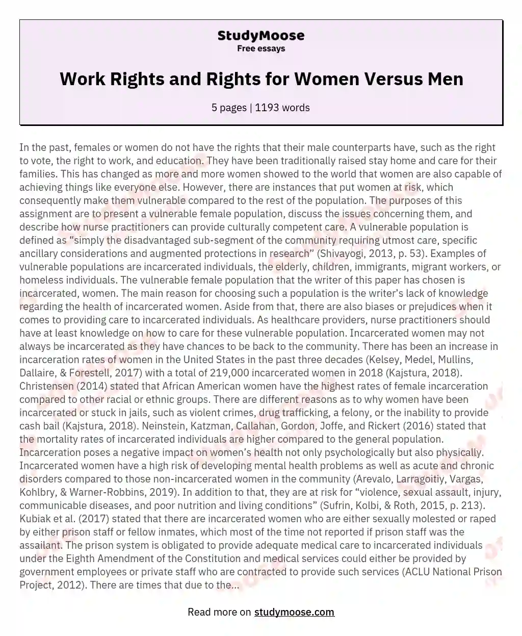 Work Rights and Rights for Women Versus Men