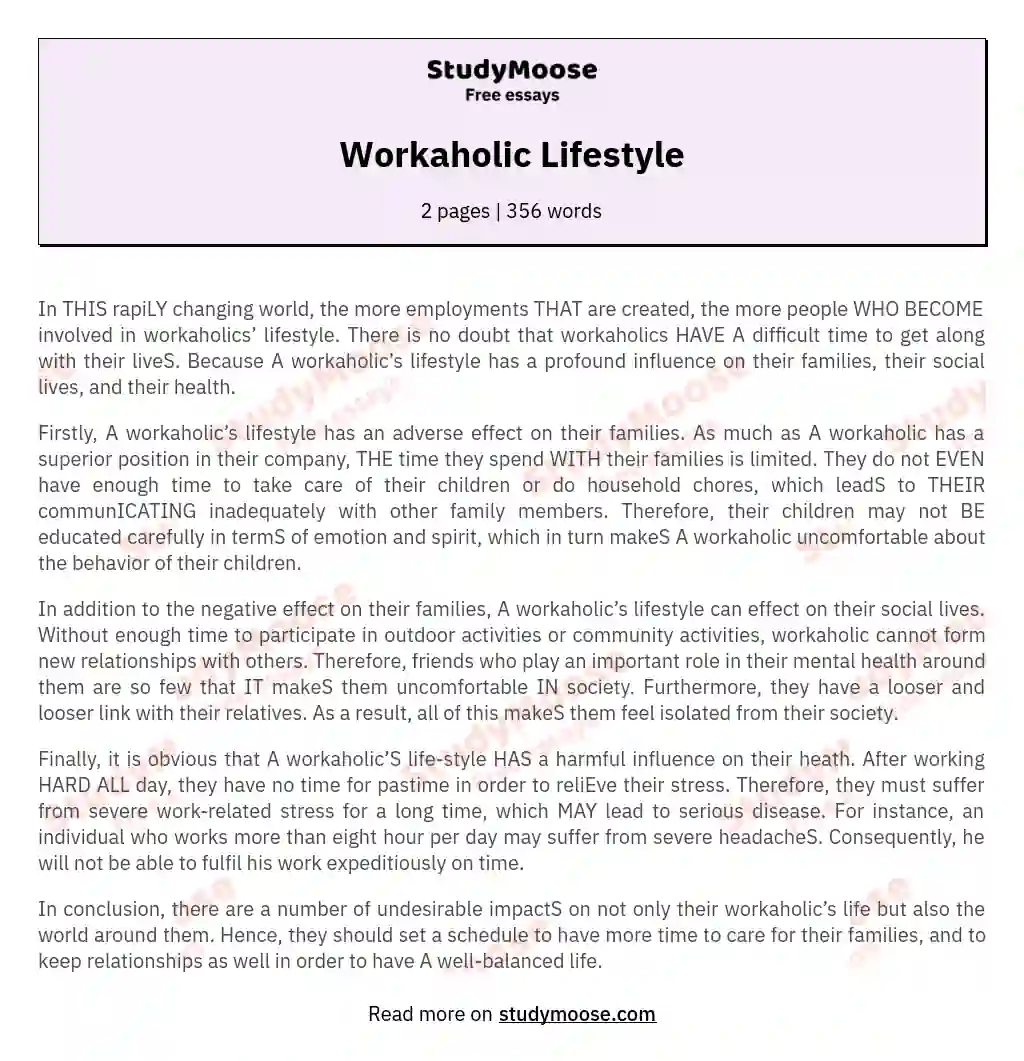 Workaholic Lifestyle essay