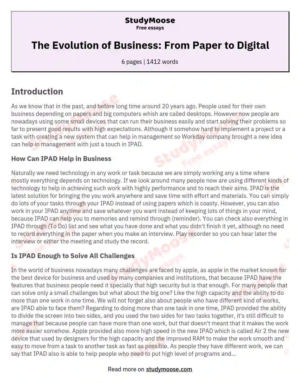 The Evolution of Business: From Paper to Digital essay