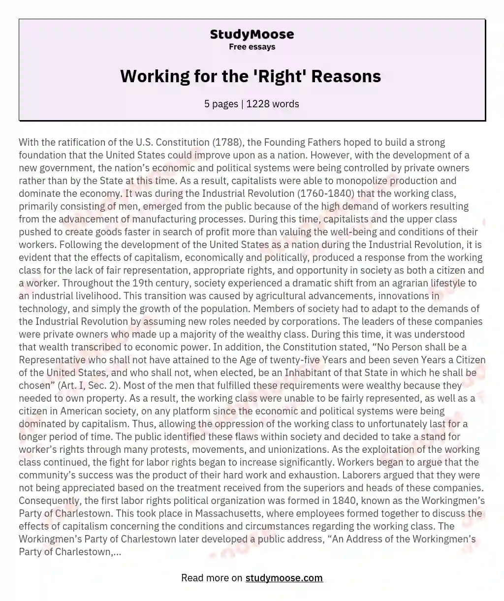 Working for the 'Right' Reasons  essay
