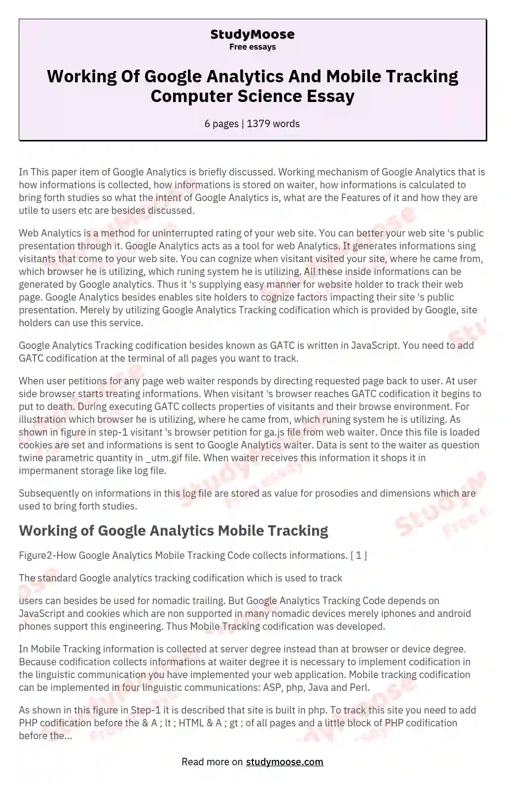 Working Of Google Analytics And Mobile Tracking Computer Science Essay