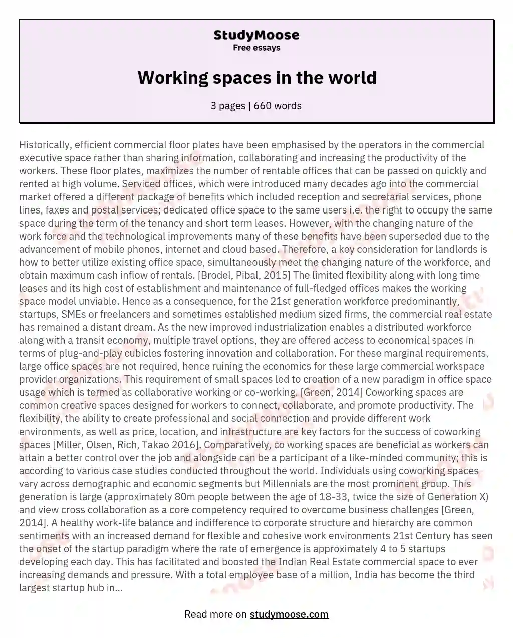Working spaces in the world essay