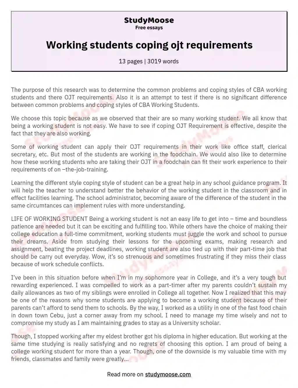 Working students coping ojt requirements essay