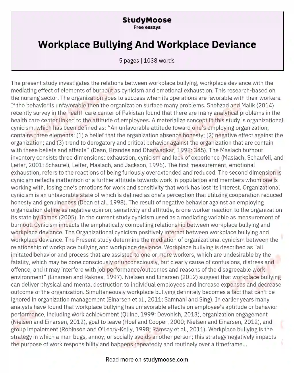 Workplace Bullying And Workplace Deviance