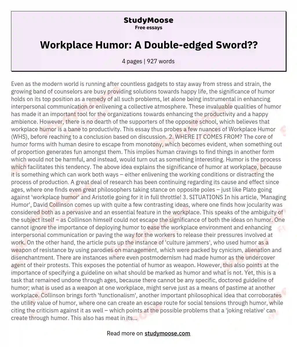 Workplace Humor: A Double-edged Sword?? essay