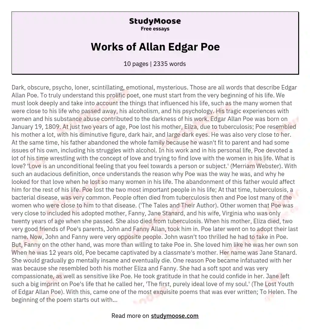 Works of Allan Edgar Poe essay