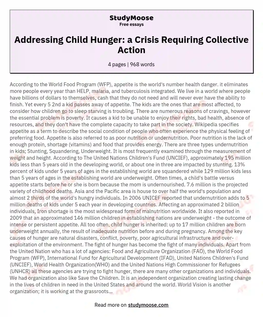 World Child Hunger