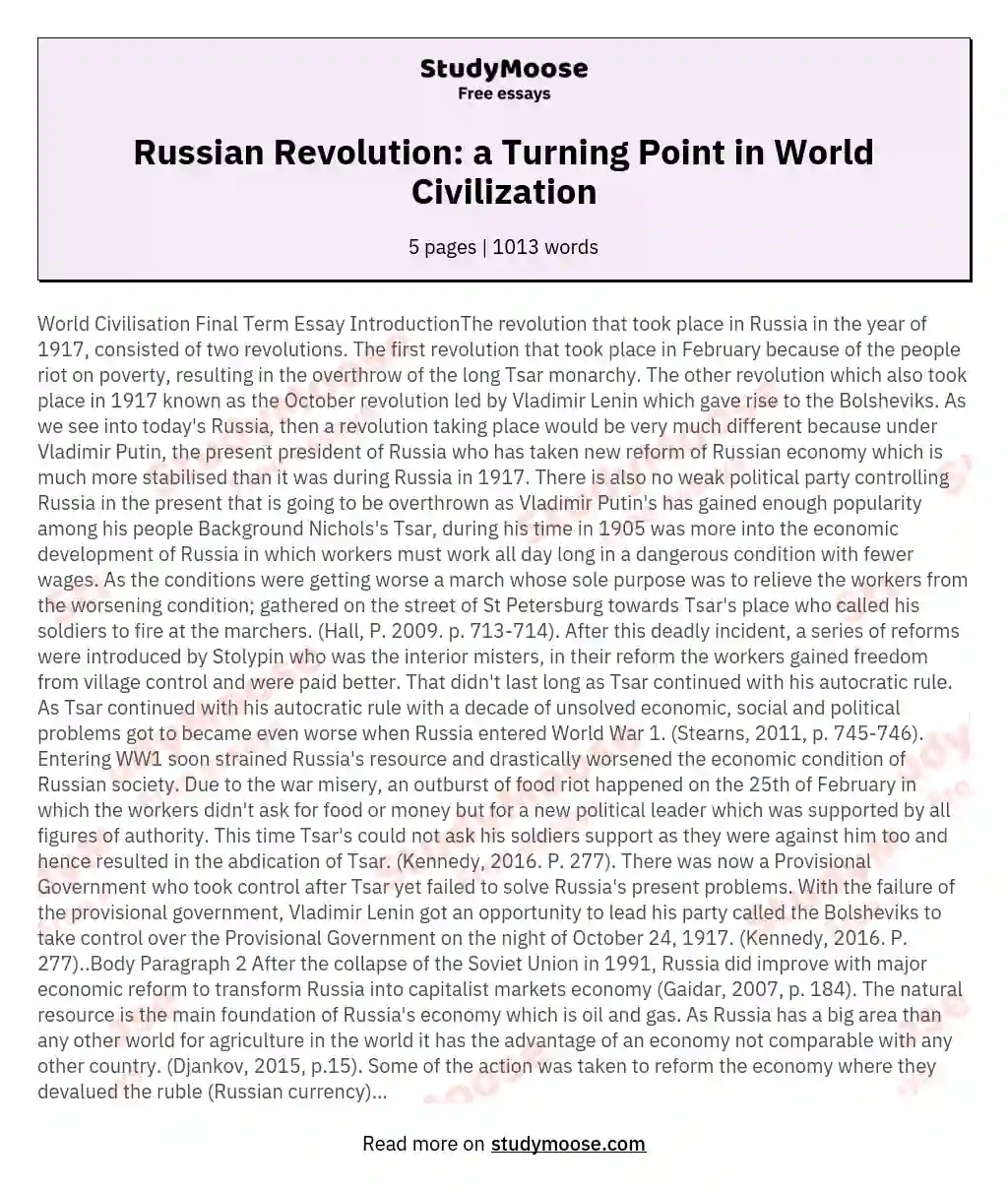 Russian Revolution: a Turning Point in World Civilization essay